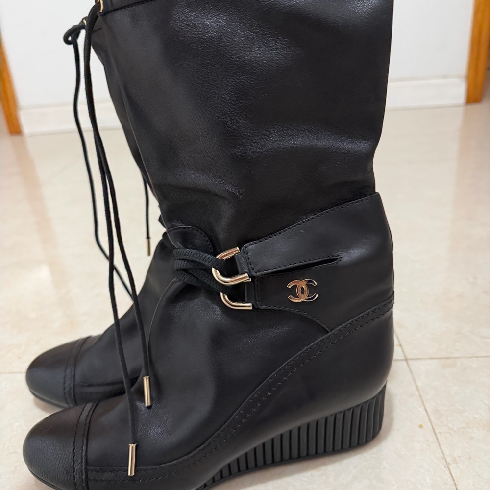 Chanel Black Lace-Up Women's Boots